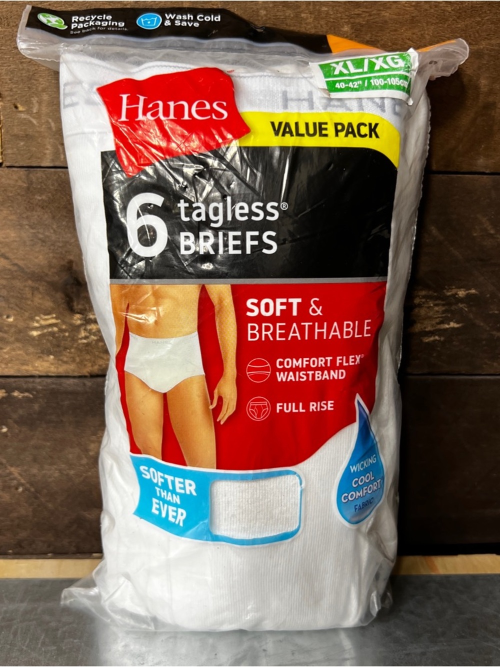 Hanes 6-Pack Tagless Briefs - White Underwear Soft Wicking Large & XL